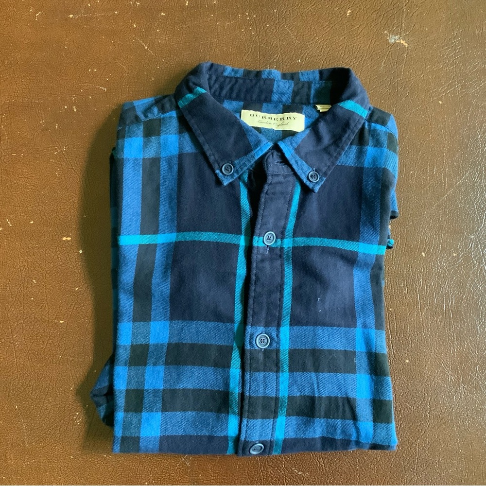 Burberry Blue and Black Plaid Shirt